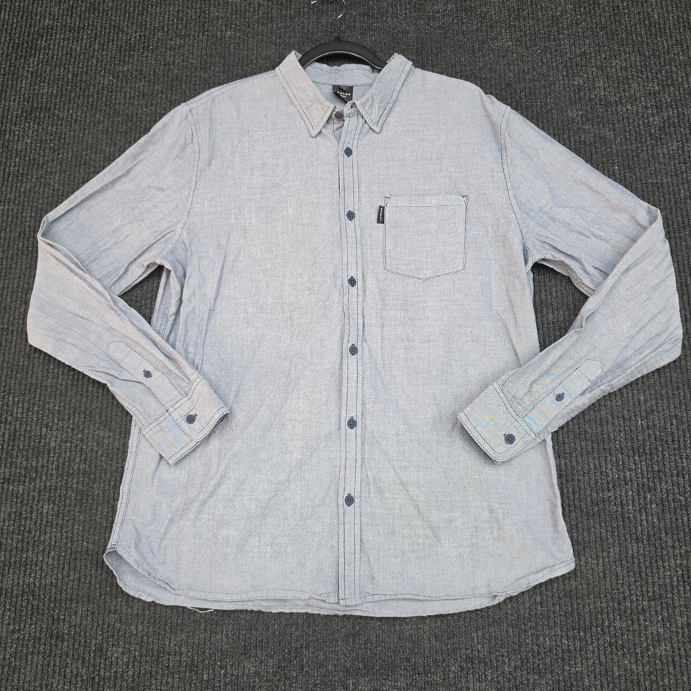 Oakley Custom Fit Mens Large Blue Long Sleeve Button Down Shirt Pocket Logo